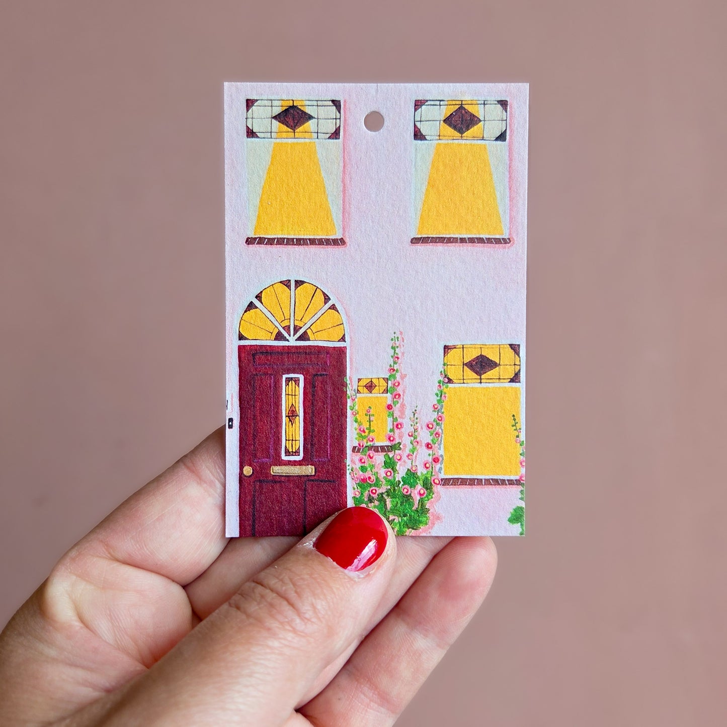 Cadeaukaartje — Huisje stokrozen
