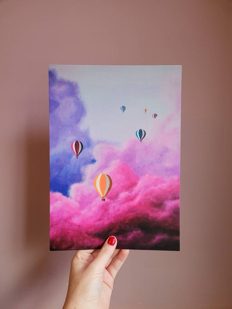 Een illustratie van luchtballonnen op een A4 print.