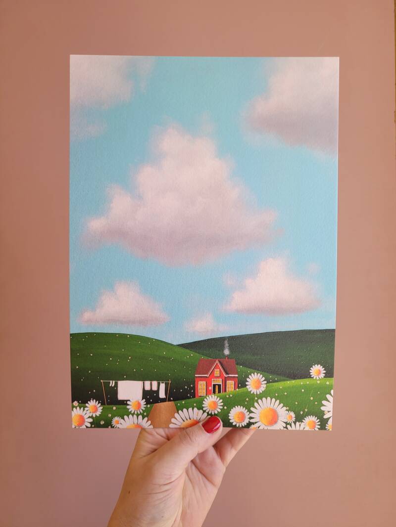 Een illustratie van altijd zomer op een A4 print.