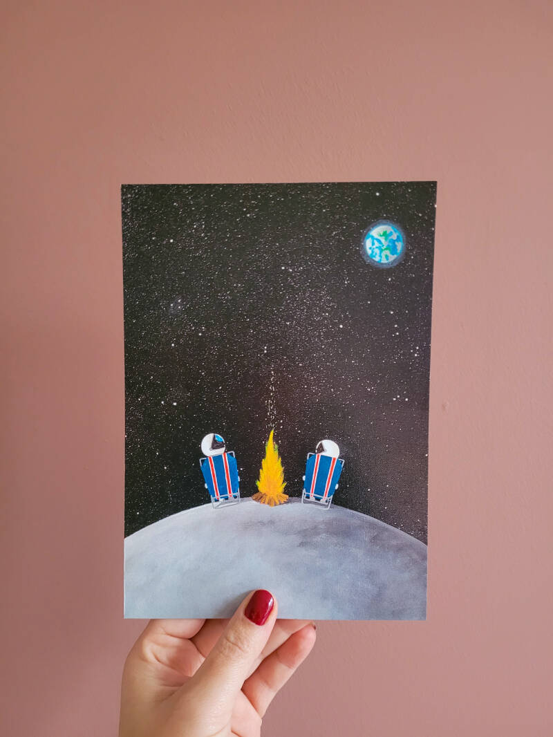 Een illustratie van astronauten op een A5 print.
