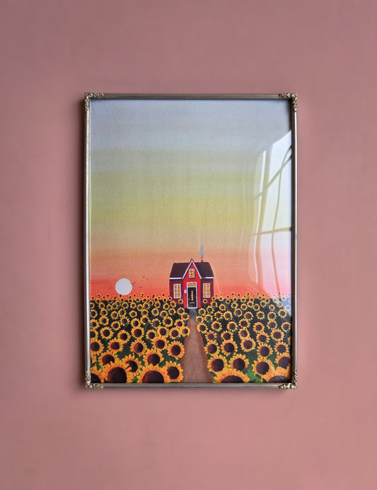 A4 zonnebloemen in vintage lijst