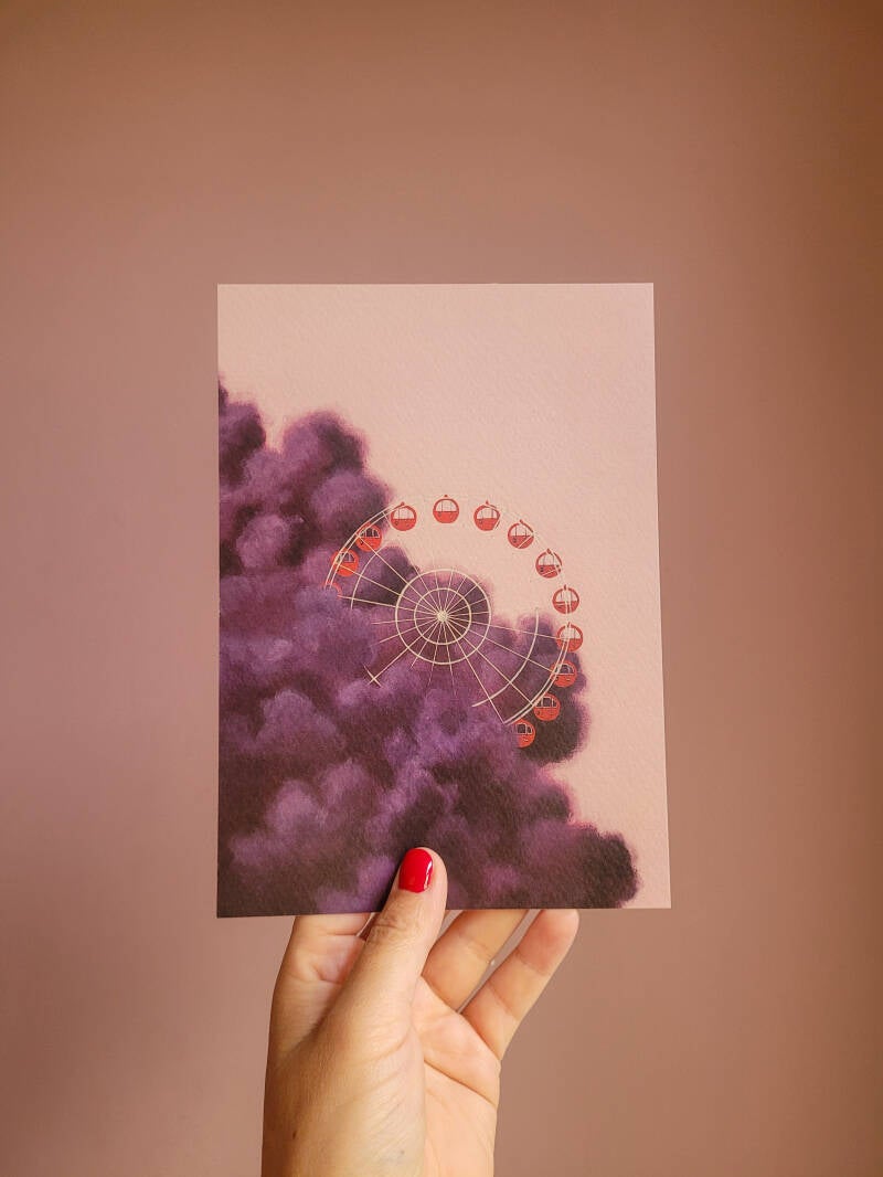 Een illustratie van een reuzenrad op een A5 print.