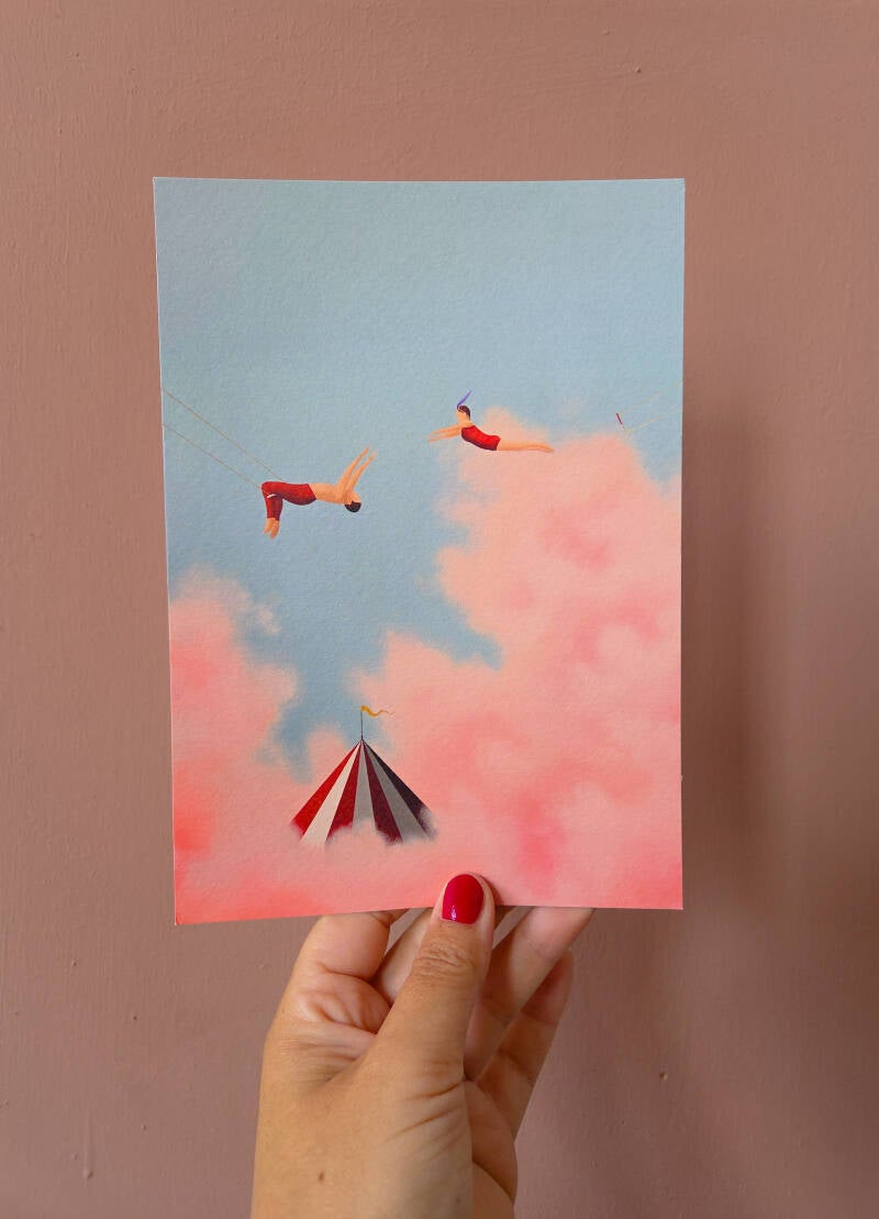 Een illustratie van een trapeze op een A5 print.